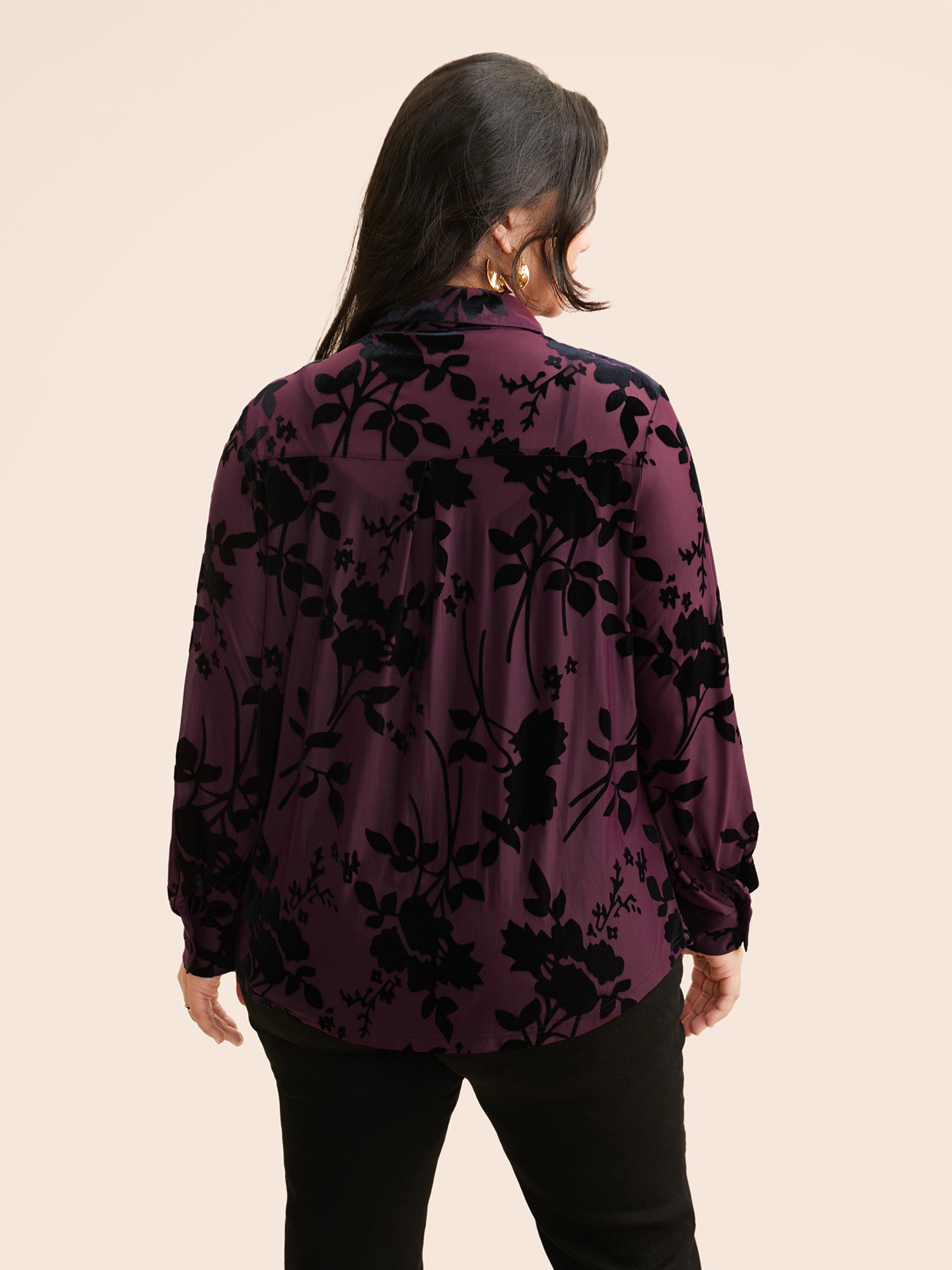 Silhouette Floral Print Flocking Gathered Shirt