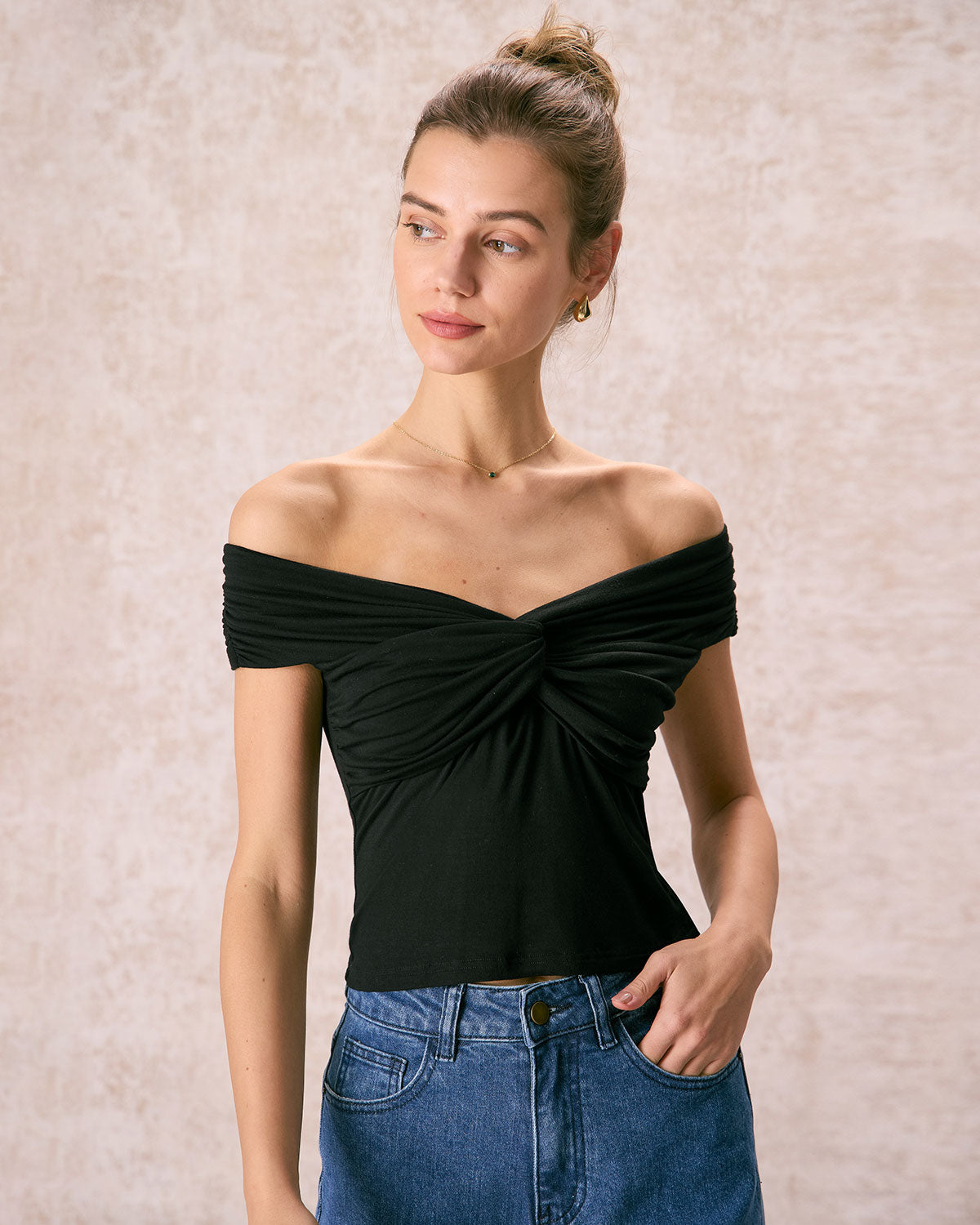 The Black Off The Shoulder Twist Tee