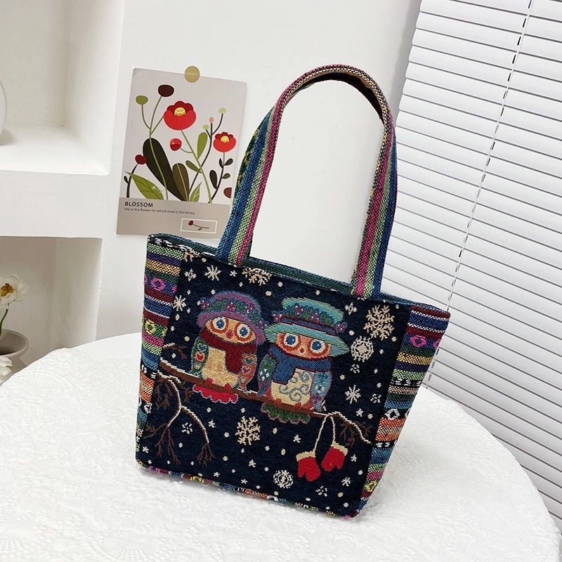 Women's Small Canvas Animal Vintage Style Ethnic Style Square Zipper Shoulder Bag Handbag