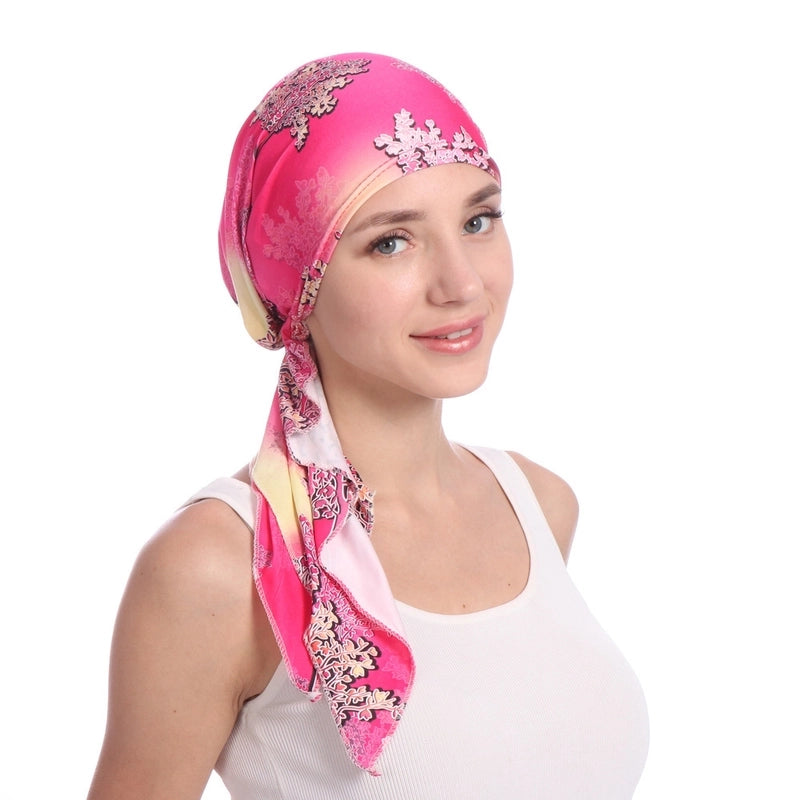 New Printed Curved Flower Cloth Hat Muslim Toe Cap Milk Silk Pullover Small Hat In Stock