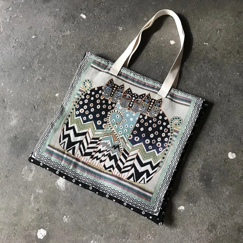 Women's Canvas Printing Streetwear Square Open Square Bag