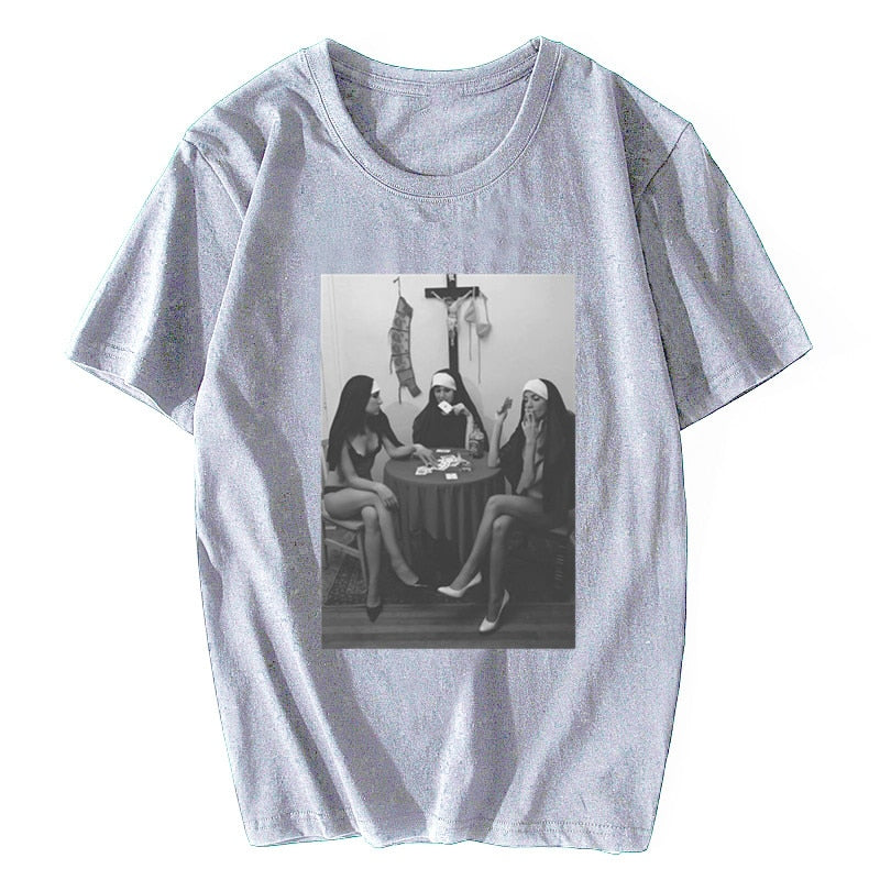 Nuns Naked Playing Cards Smoking Tee