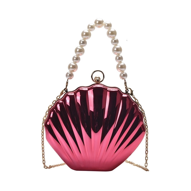 Gold Silver Black Arylic Solid Color Pearls Shell Evening Bags