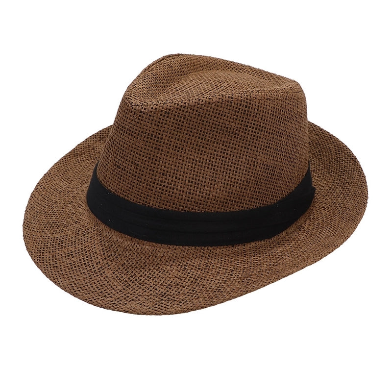 New Summer Men's Fashion Cool Breathable Straw Hat Outdoor Travel Black Belt Style Gift Hat