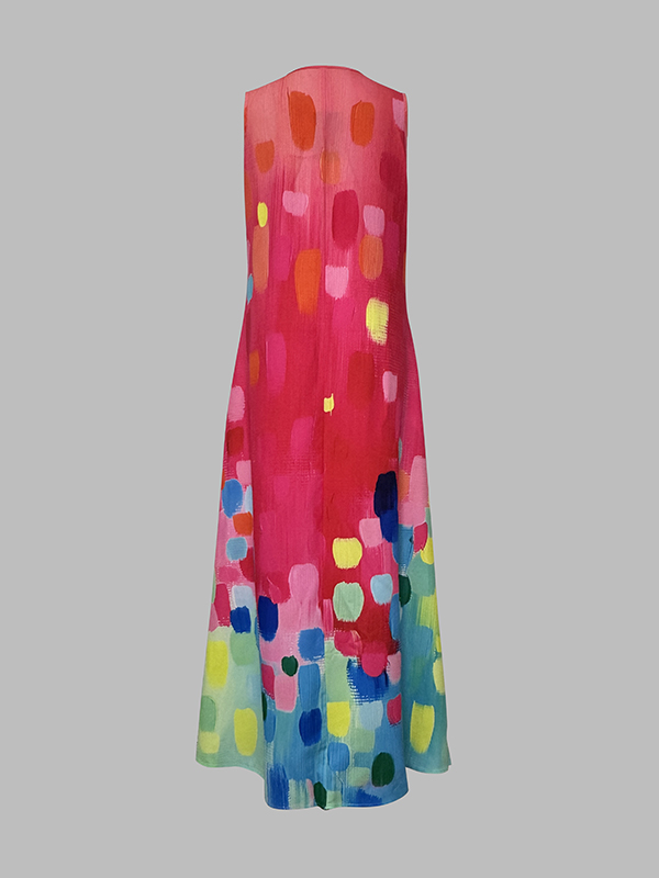 Loose Sleeveless Contrast Color Printed V-Neck Maxi Dresses