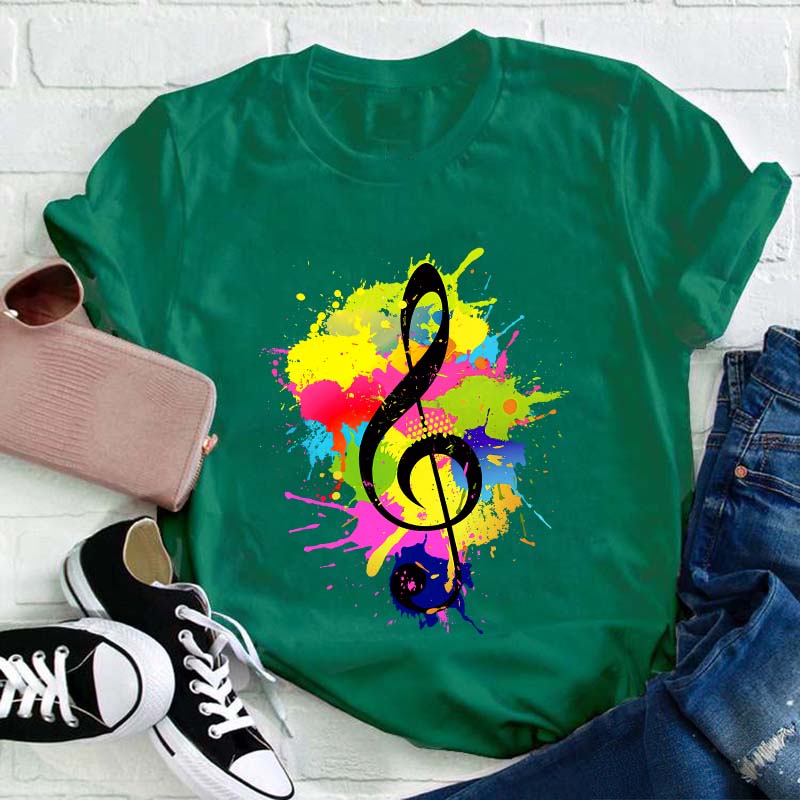 Splash Ink Music Symbol Teacher T-Shirt