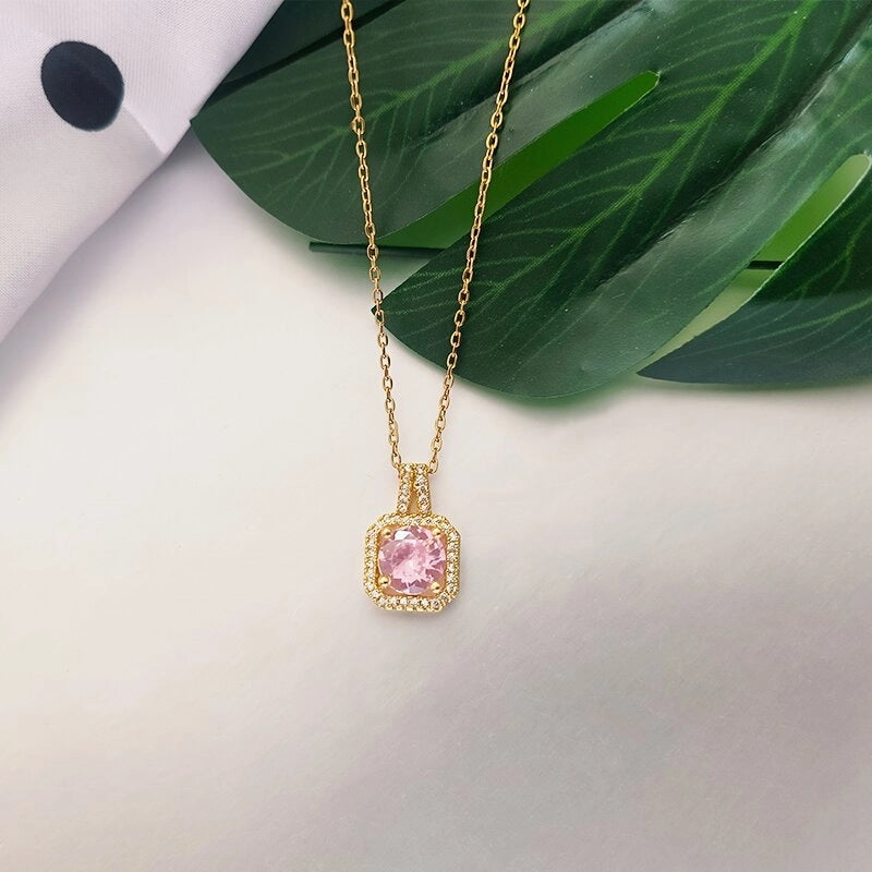 201 Stainless Steel White Gold Plated Gold Plated Classic Style Plating Inlay Square Glass Zircon Pendant Necklace