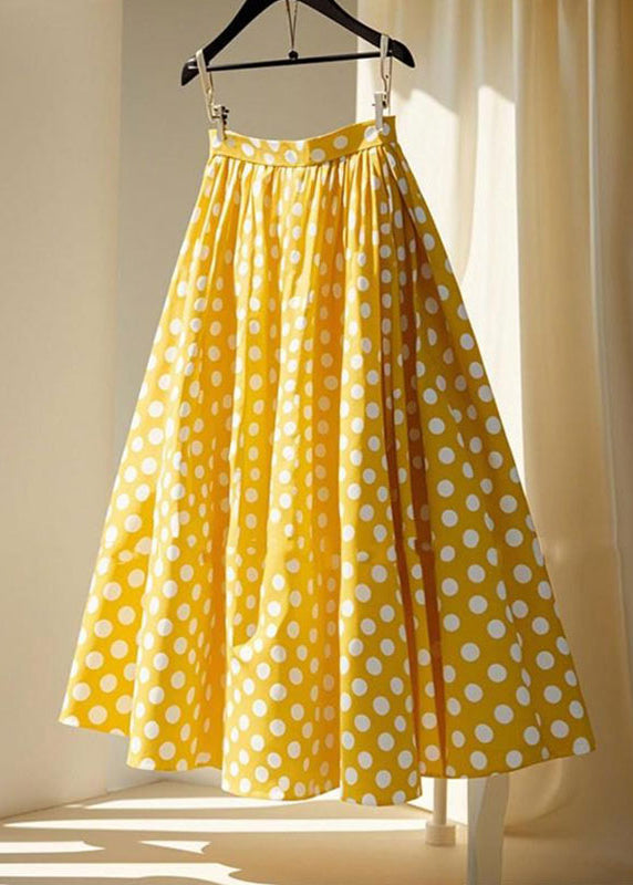 Cute Yellow Wrinkled Dot Chiffon Maxi Skirts