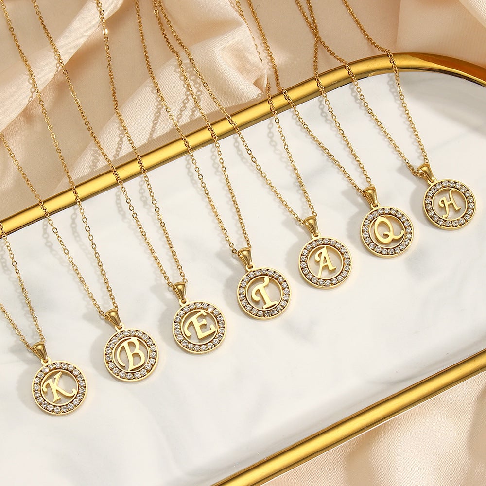 Fashion Round Number Text Letter Stainless Steel 18K Gold Plated Necklaces