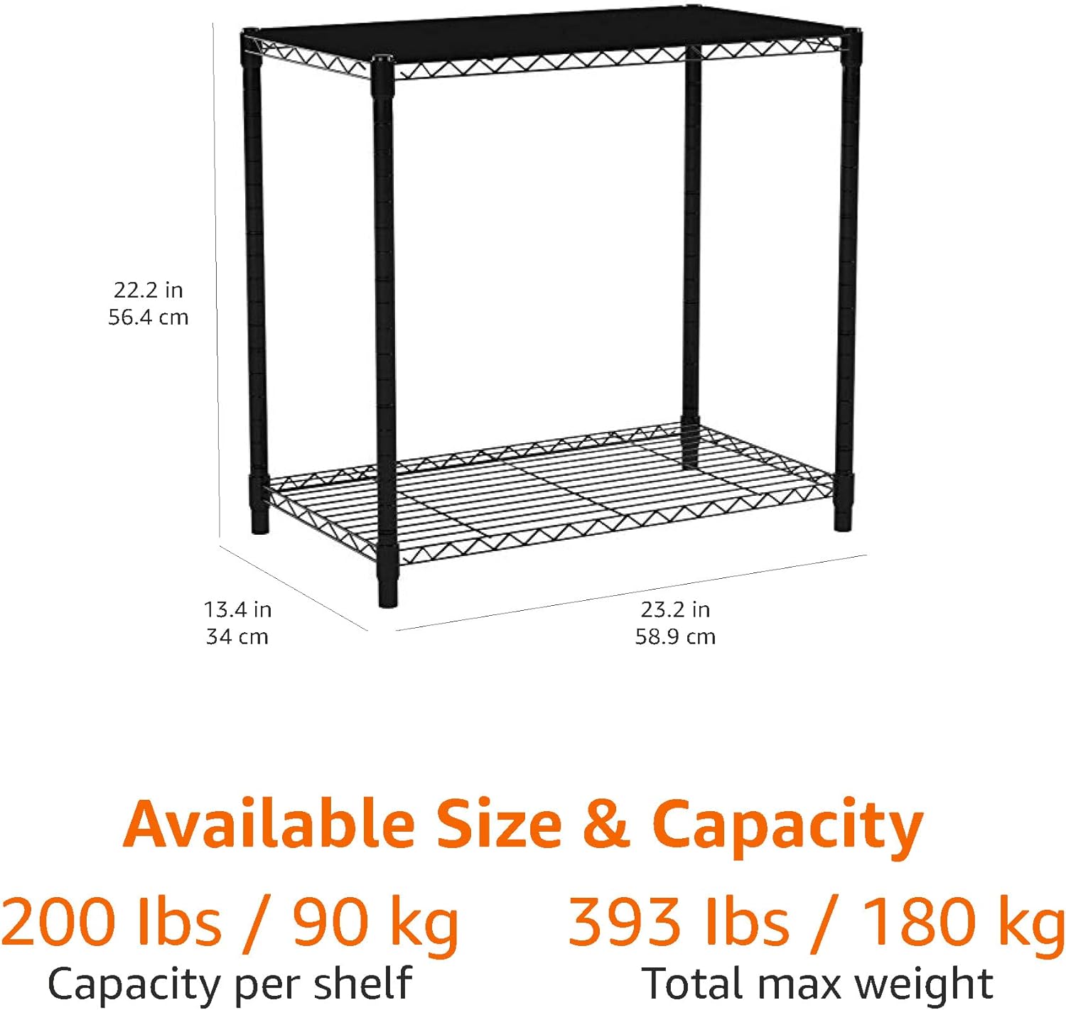 Amazon Basics 4-Shelf Steel Wire Storage Rack, Adjustable, Sturdy, Easy Assembly, 13.4 D x 23.2 W x 48 H in, Black