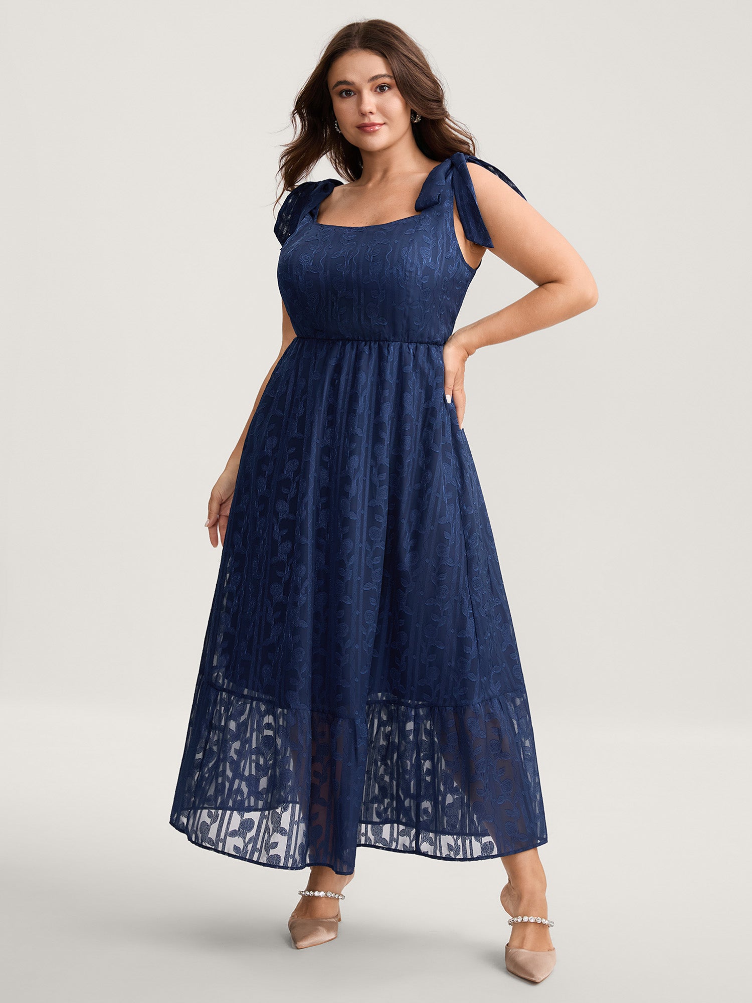 Textured Shoulder Tie Cami Midi Dress