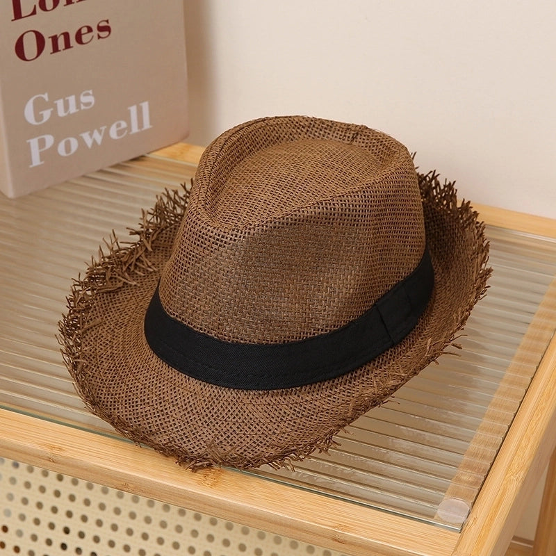 Men's Minimalist Solid Color Straps Crimping Straw Hat