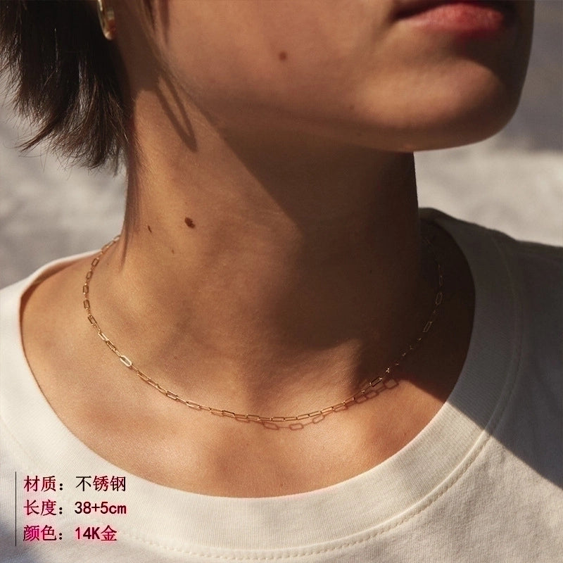 Fashion Short Women's Chain 316l Titanium Steel 14k Gold Plated Necklace Clavicle Chain