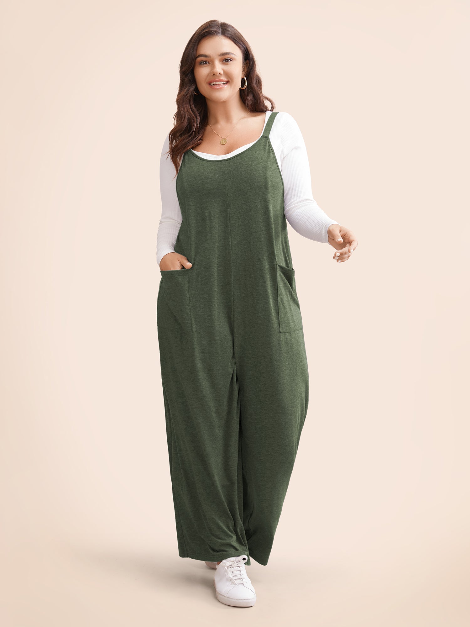 Supersoft Essentials Solid Patched Pocket Overall Cami Jumpsuit