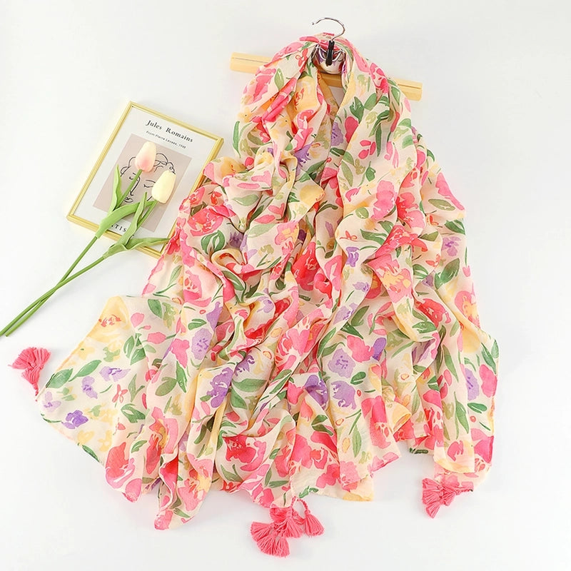 Women's Sweet Pastoral Flower Polyester Silk Scarf