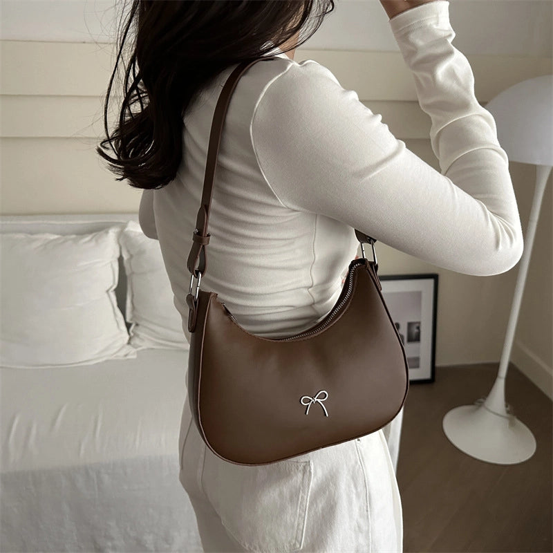 Women's Large Pu Leather Solid Color Bow Knot Streetwear Square Zipper Shoulder Bag