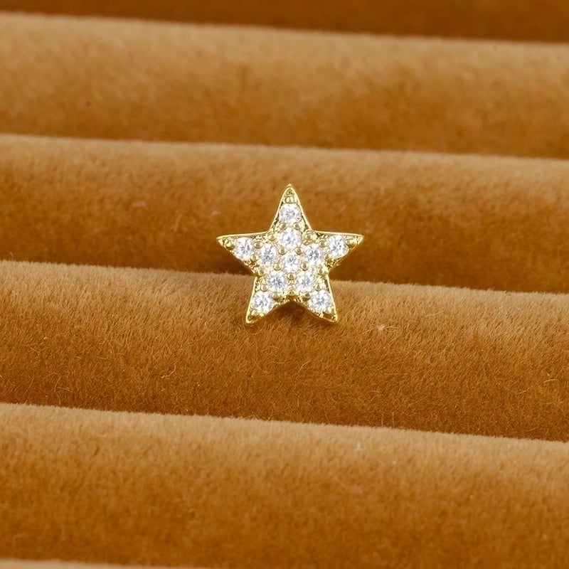 1 Piece Minimalist Star Heart Shape Crown Plating Inlay Stainless Steel Zircon Ear Studs