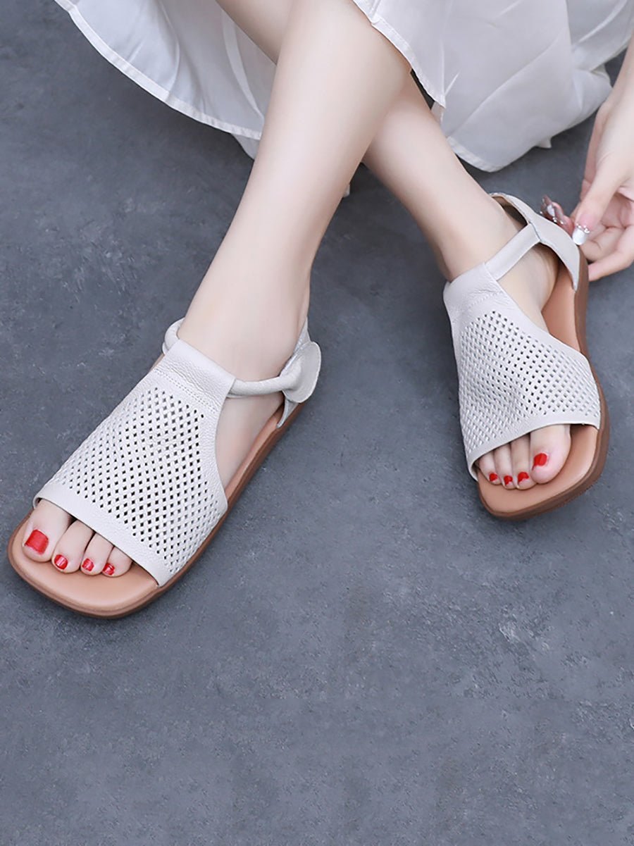 Women Summer Casua Leather Hollow Out Flat Sandals