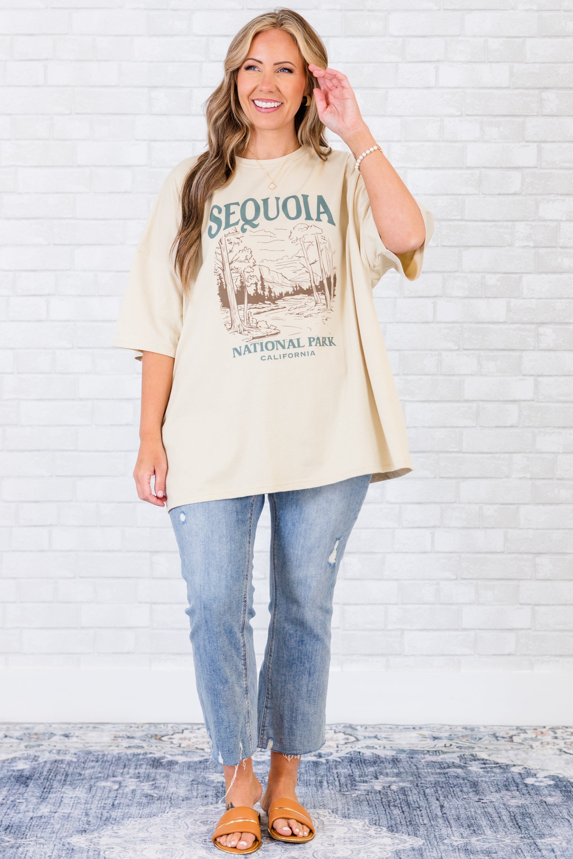 Travel Far & Wide Boyfriend Tee. Dust