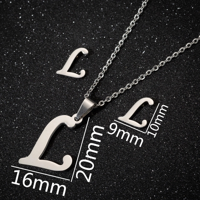 Women's Fashion Minimalist Letter Stainless Steel Pendant Necklace Ear Studs Plating Jewelry Sets