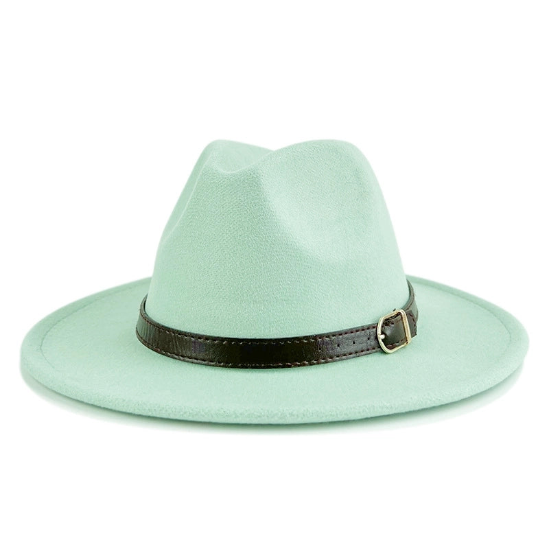 Explosions Solid Color Belt Woolen Hat Autumn And Winter Wind Fedora Hat Men's And Women's Felt Hat