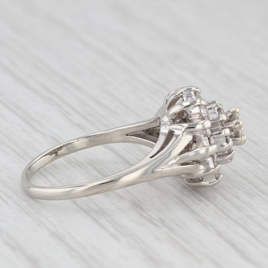 0.89ctw Diamond Cluster Ring 14k White Gold Size 6.25 Engagement