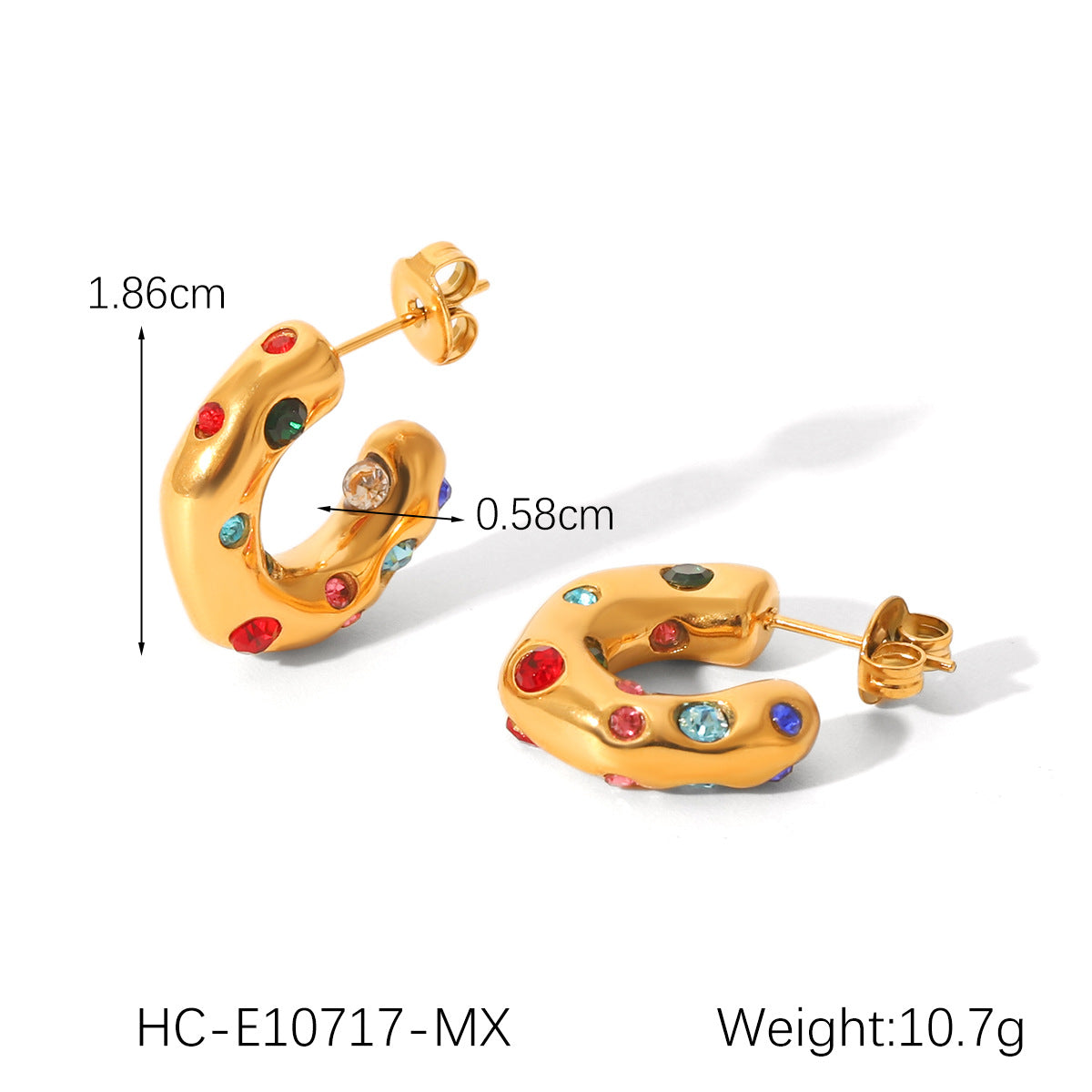 Special-Shaped 18K Gold Stainless Steel Earrings With Zircon C-Shaped Earrings For Women Titanium Steel Earrings