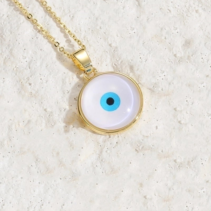 Elegant Lady Classic Style Devil's Eye Copper Enamel Plating 14k Gold Plated Pendant Necklace