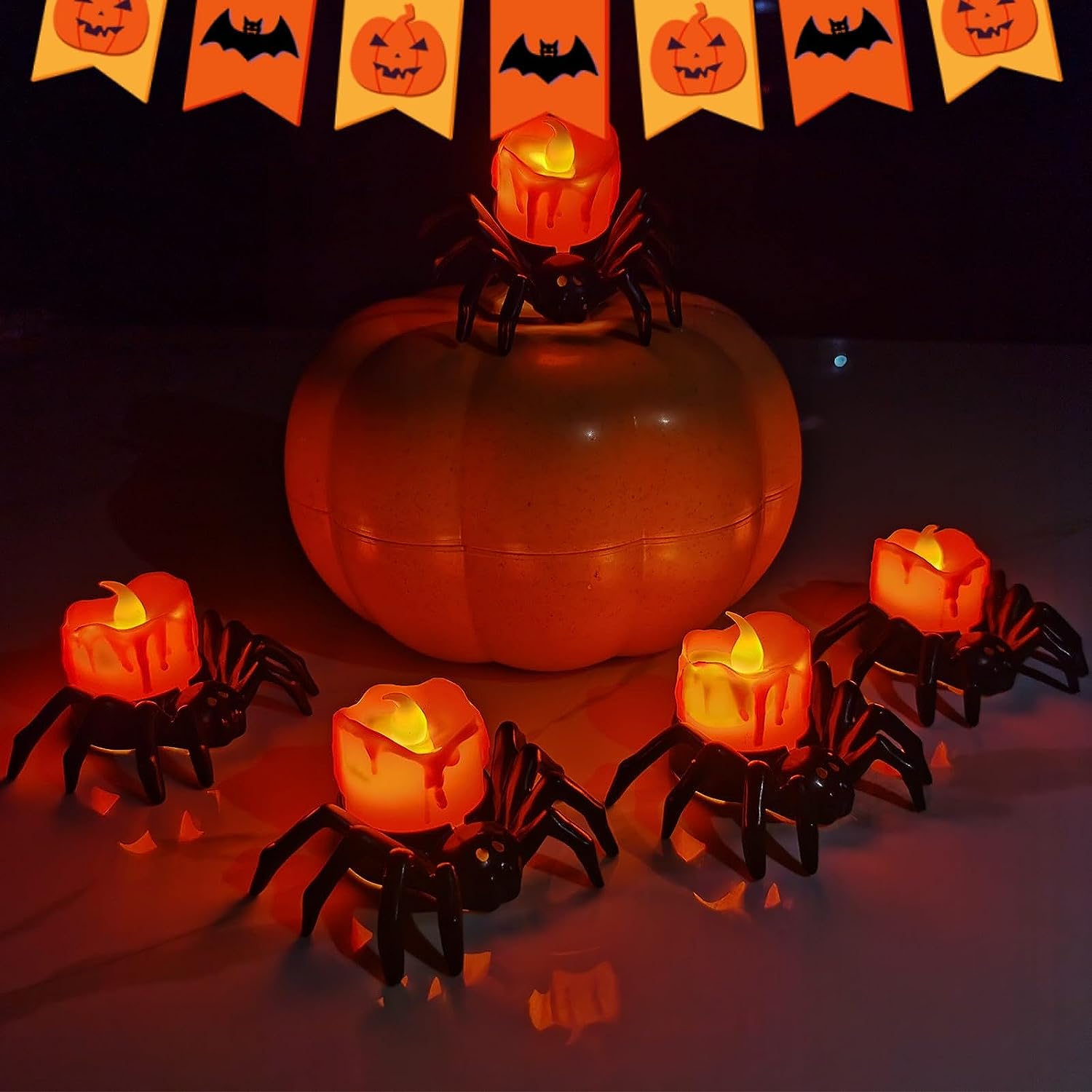 12 Pack Spider Flameless Candles. Halloween Spider Candle Lights
