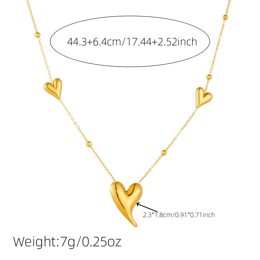 Fashionable Simple And Versatile Glossy Gold-Plated Irregular Three-Dimensional Love Accessory Chain Stainless Steel Clavicle Necklace