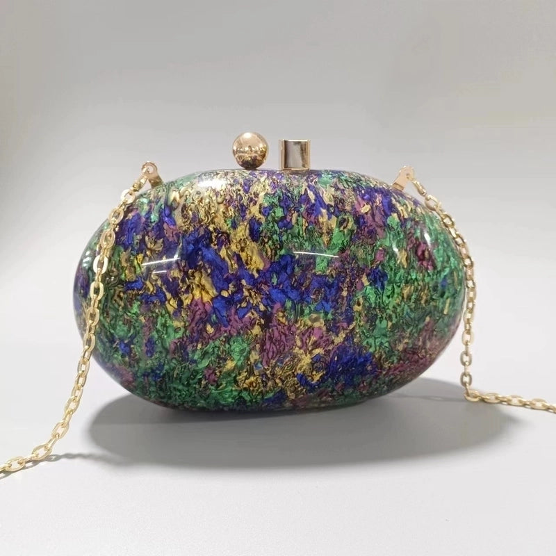Women's Arylic Tie Dye Vintage Style Shell Lock Clasp Shoulder Bag Crossbody Bag
