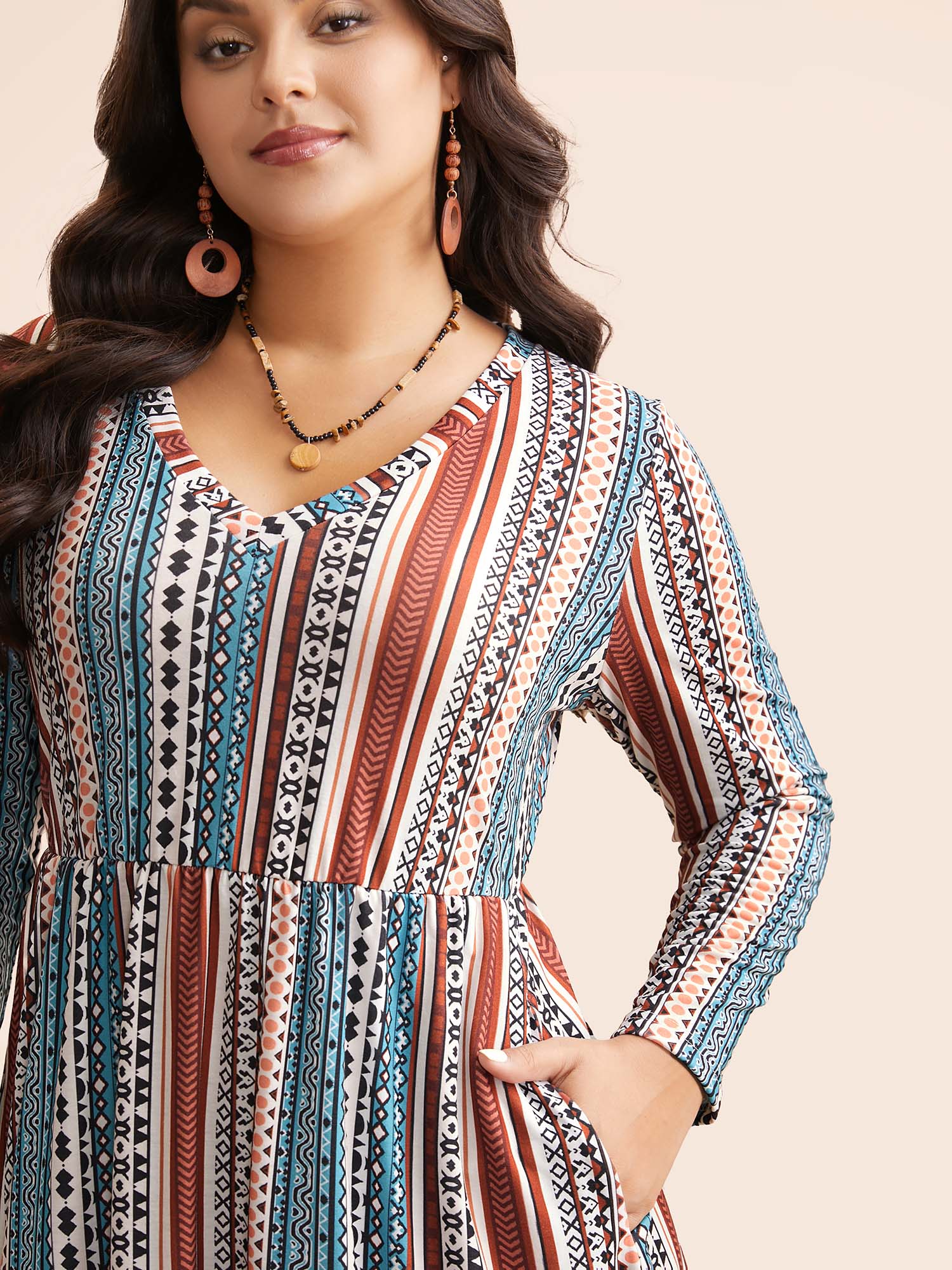 Bandana Striped V Neck Midi Dress