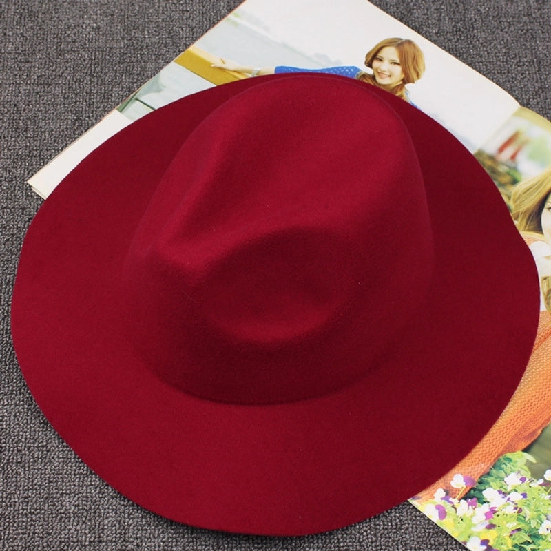 Autumn And Winter Solid Color Felt Hat Men And Women Retro Woolen Big Brim Jazz Hat Black Hat Big Along Fashion Hat