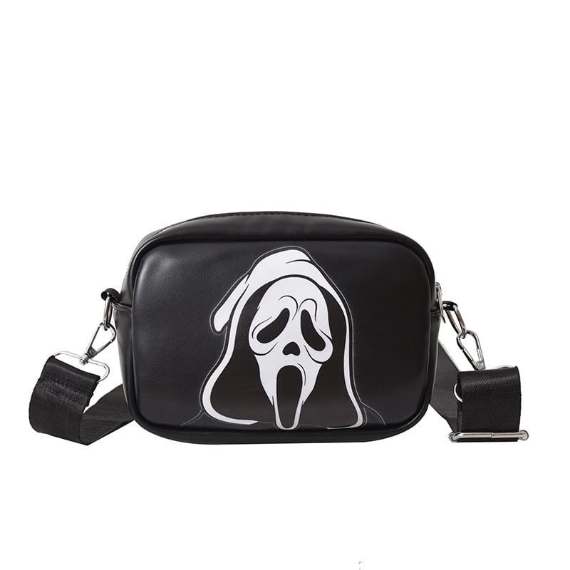 Halloween Women's Small Pu Leather Spider Web Skull Streetwear Zipper Crossbody Bag