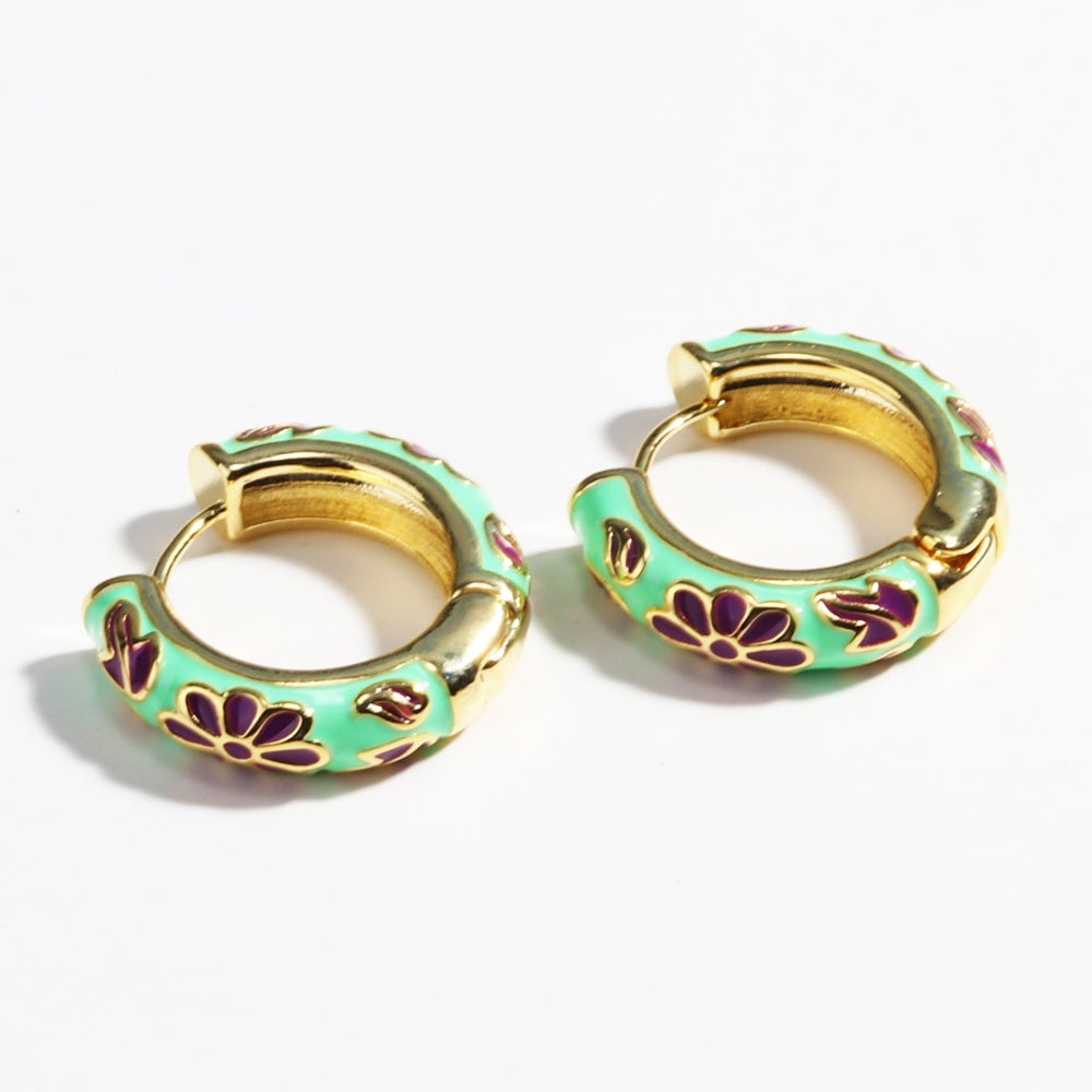2 Pieces Flower Petal Copper Oil Dripping Earrings