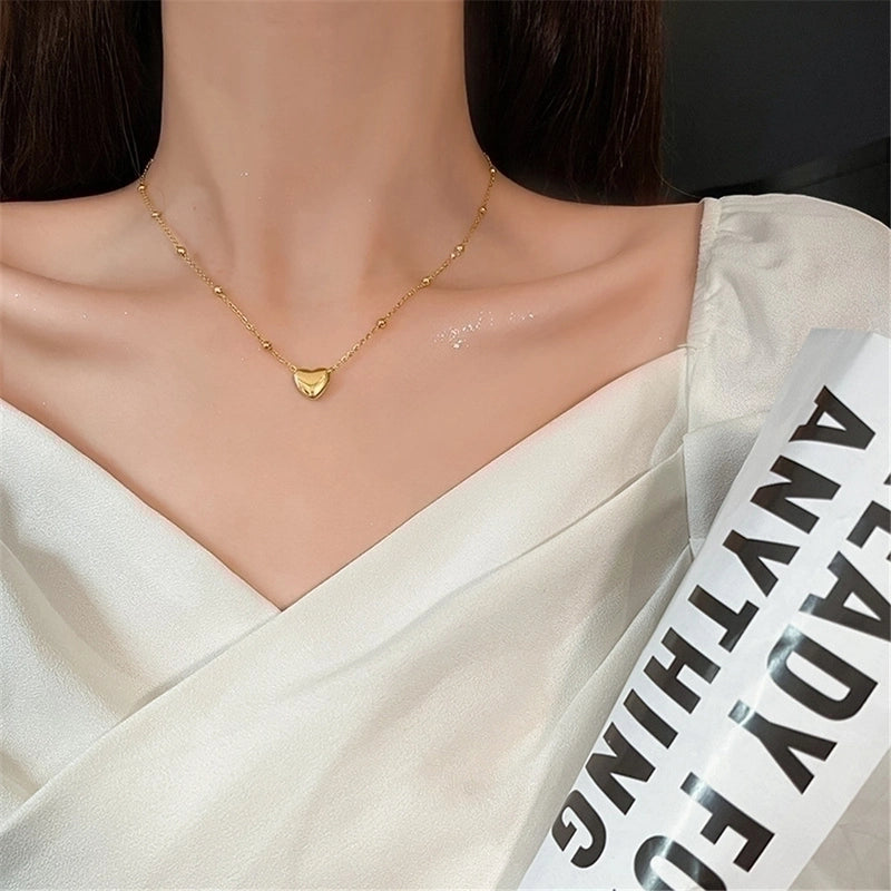 Minimalist Heart Shape Titanium Steel Plating Gold Plated Pendant Necklace