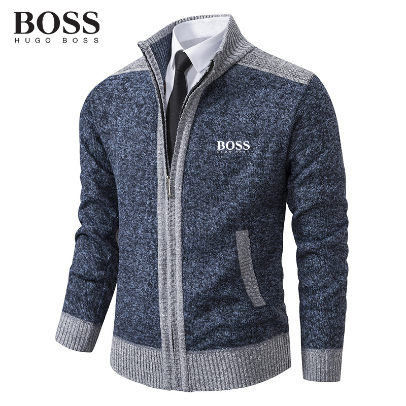 BOSS Men-s Zipper Stand Collar Sweater Casual Warm Sweater