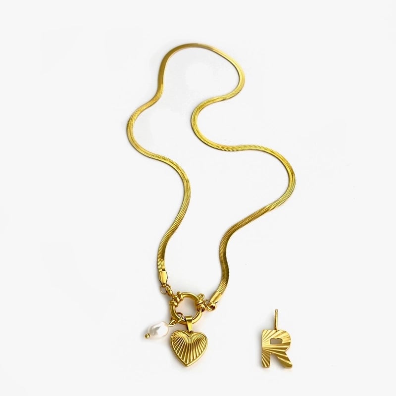 Minimalist Commute Letter Heart Shape 316L Stainless Steel  Freshwater Pearl 18K Gold Plated Stainless Steel Necklaces