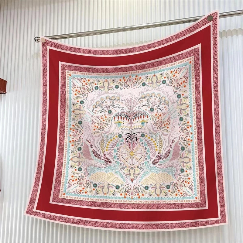 New High Quality Twill Forged Large Square Fashion 90*90cm Printed Silk Scarf Sunscreen Shawl Scarf