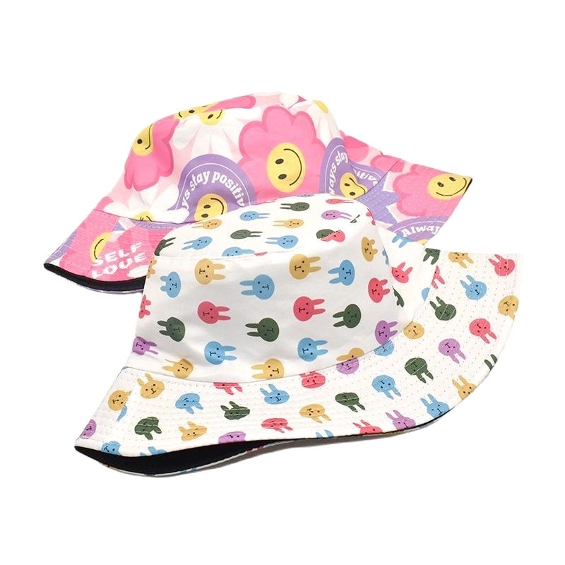 Women's Commute Smile Face Printing Flat Eaves Bucket Hat