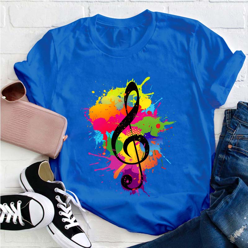 Splash Ink Music Symbol Teacher T-Shirt