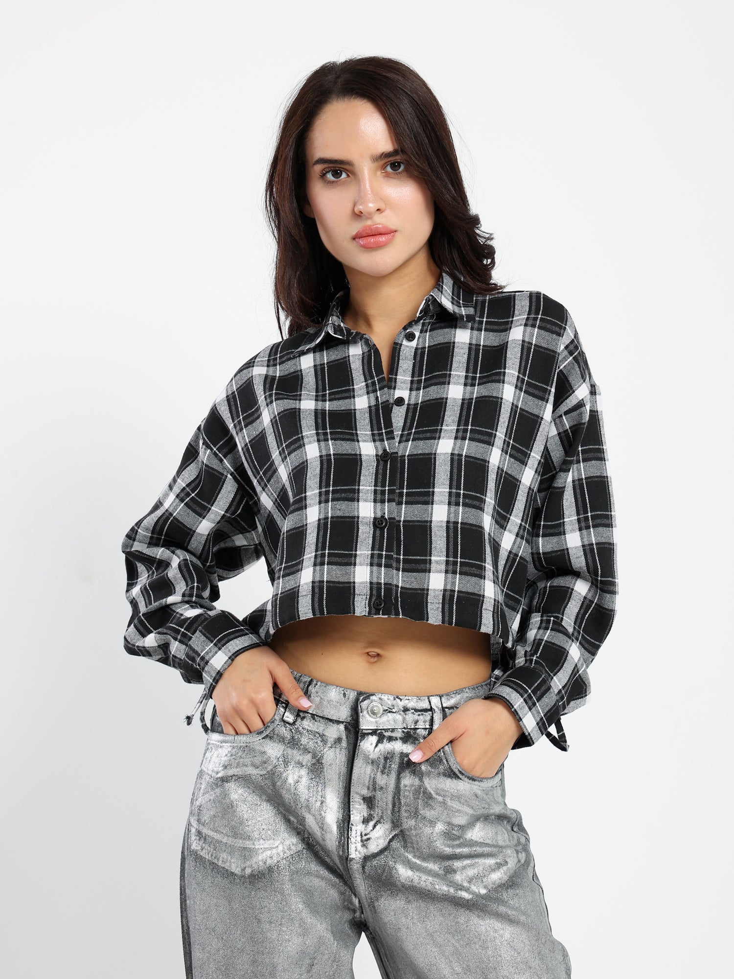 Casual Cropped Checkered Shirt