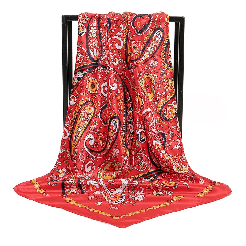 Women's Elegant Ethnic Style Geometric Flower Satin Printing Silk Scarf