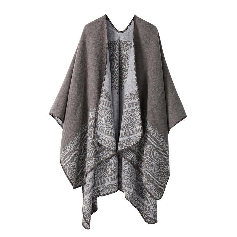 Winter Cashmere Double-sided Plaid Shawl Women's Outer Cape Increased Thickness Warm Knitted Scarf Spot