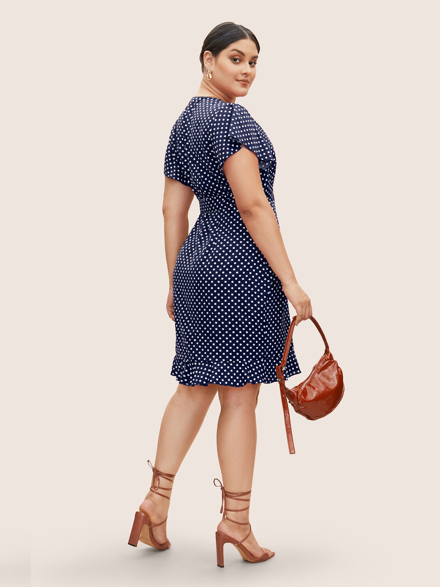 Polka Dot Wrap Ruffle Sleeve Tie Knot Dress