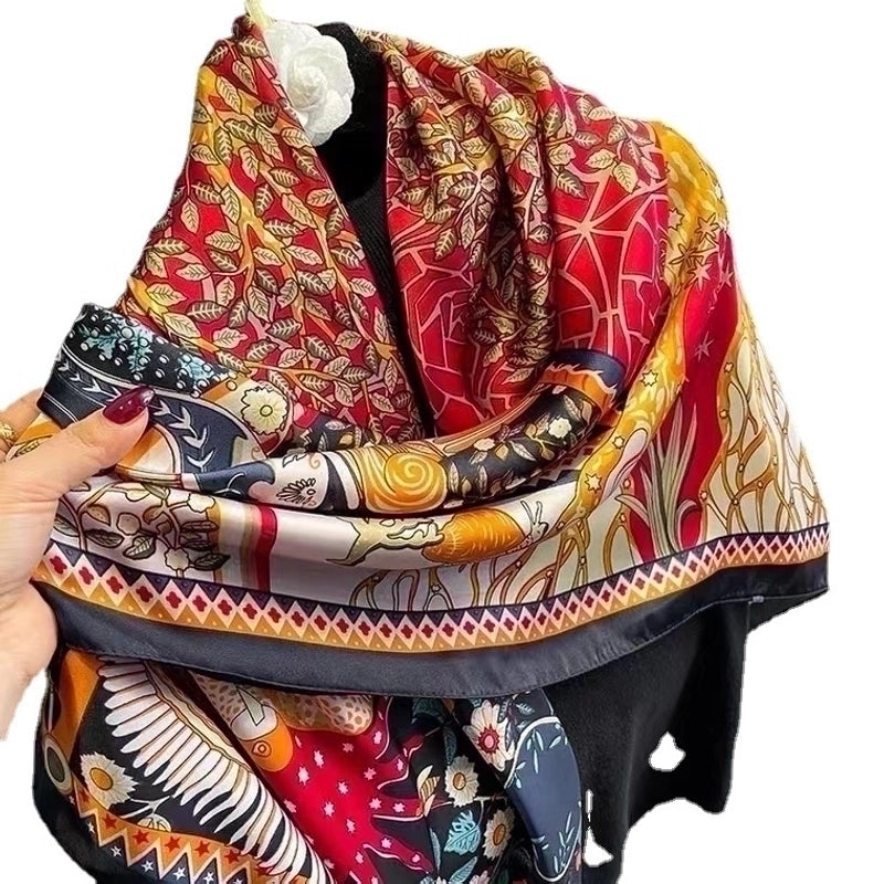 Women's Vintage Style Letter Color Block Polyester Silk Scarves