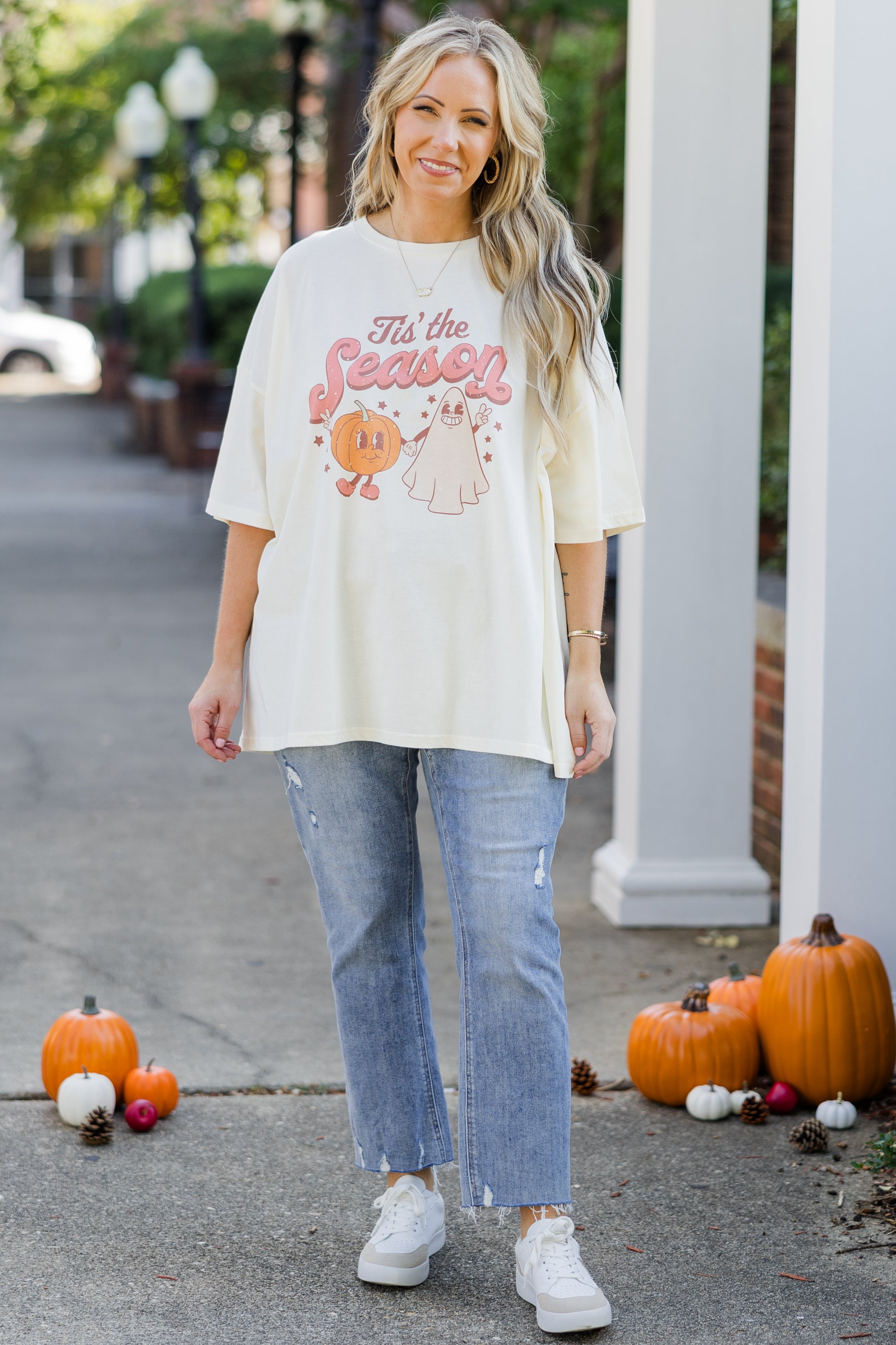 Tis The Spooky Season Boyfriend Tee. Ivory