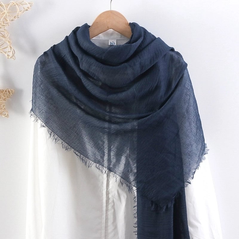 Hot Selling Solid Color Pleated Cotton And Linen Scarf Women's Bag Headscarf Crumpled Hair Fringe Bubble Scarf Women's Scarf Cover Head