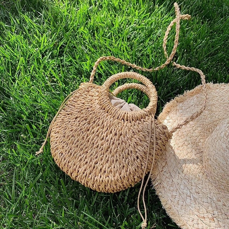 Women's Small Leather Fashion Straw Bag