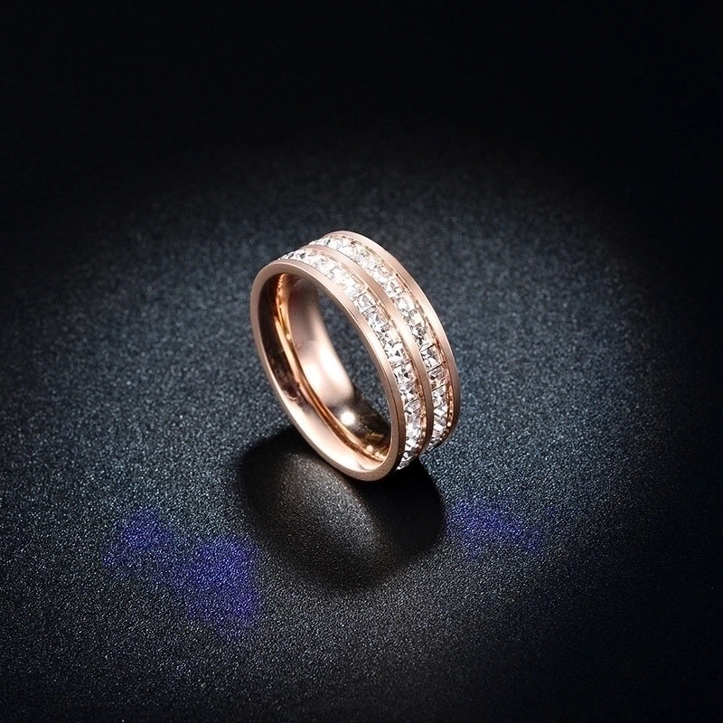 Minimalist Geometric Titanium Steel Inlay Rhinestones Rings 1 Piece
